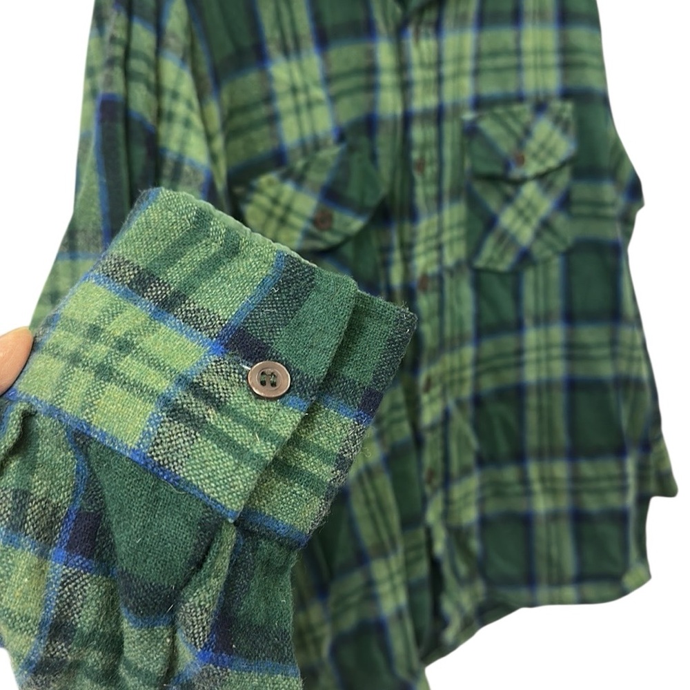 Wool O The West Brewster Vintage Green Plaid Button Up Long Sleeve Shirt Mens M - Picture 5 of 6
